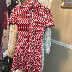 SHEIN Red and White Patterned Dress